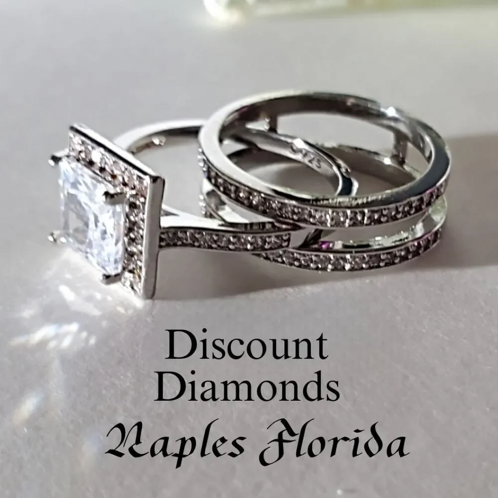 Princess Cut 2 Ct. Clear White Diamond Wedding Ring 14K White Gold 925 on Silver